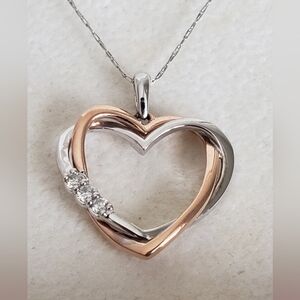 White and Rose Gold 10k Intertwined Heart Necklace